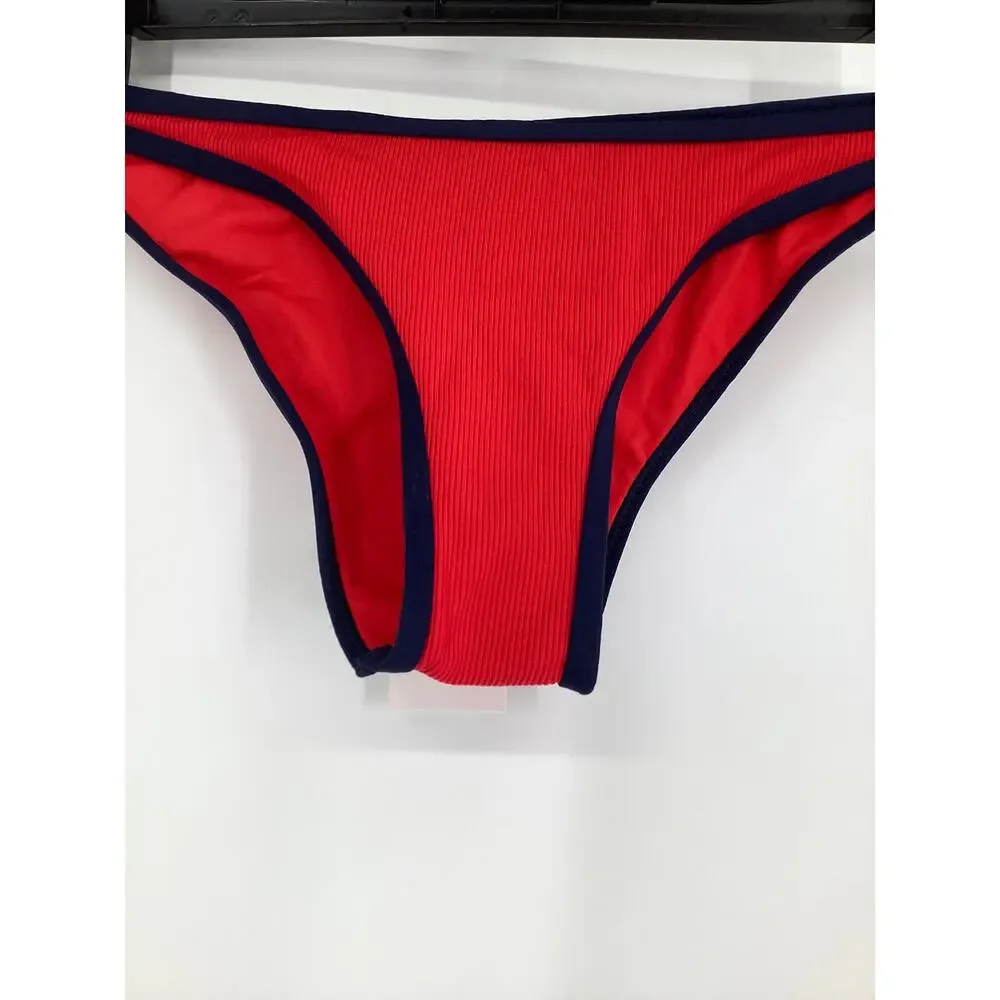 L Space Women's XS Red Navy Suzi Ribbed Swim Beach Resort Bikini Bottom F8-26